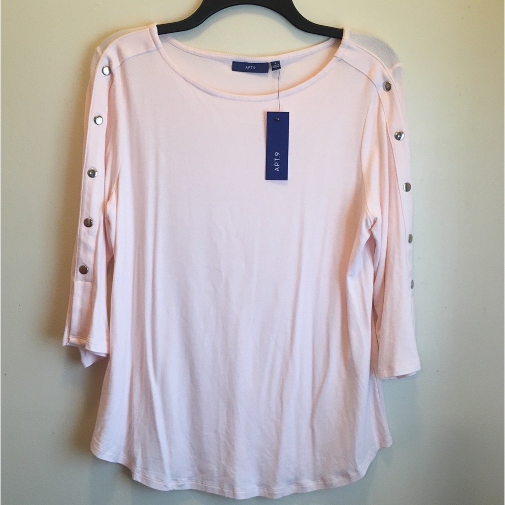 Light Pink Long Sleeve Top with Button Accents
